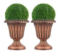 COSTWAY Set di 2 Vasi Alti, Vasi per Fiori in Plastica a Forma di Urna con Base a Piedistallo e Foro di Drenaggio, Contenitori Decorativi per Piante per Interni ed Esterni (Bronzo)