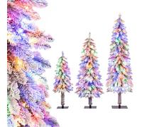 COSTWAY Set di 3 Alberi di Natale Artificiali 90 cm, 120 cm e 150 cm, Alberi di Natale Innevati con 50, 100 e 150 Luci LED Multicolore e 115+207+275 Rami, Decorazione Natalizia per Casa e Negozio