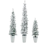 COSTWAY Set di 3 Alberi di Natale Artificiali da 90 CM + 120 CM + 150 CM, Alberi di Natale Slim Innevati con 120 + 140 + 160 Punte di Rami e Barili di Metallo Riempiti di Cemento