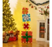 Costway Set di 4 scatole natalizie illuminate con 4 fascette 2 picchetti a forma di L e luce bianca calda, Scatole regalo di natale a LED