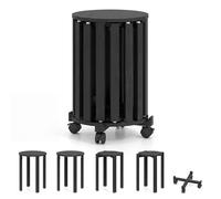 COSTWAY Set di 4 Sgabelli Impilabili 4 in 1 in Legno con Portavaso, Nero | Sgabelli con Rotelle, 2 Grandi Ø36 cm e 2 Piccoli Ø35 cm, Tavolino Laterale Rotondo per Soggiorno e Camera da Letto