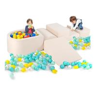COSTWAY Set di 5 Pezzi Gioco in Schiuma, Blocchi con Piscina di Palline per Bambini, Coperture Lavabili con Cerniere, Blocchi Creativi per Stanza di Giocattoli, Camera da Letto (Bianco)