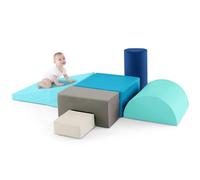COSTWAY Set di 6 Blocchi per Bambini con Diverse Forme e Colori, Centro Attività Palestrina Giocattolo per Arrampicata e Strisciamento (Blu chiaro)