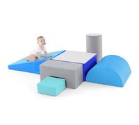 COSTWAY Set di 6 Blocchi per Bambini con Diverse Forme e Colori, Centro Attività Palestrina Giocattolo per Arrampicata e Strisciamento (Blu scuro)