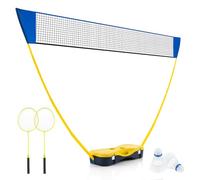 COSTWAY Set di Badminton con Rete, Racchette, 2 Volani e Scatola di Conservazione, Set di Badminton Portatile per 2 Giocatori da Esterno per Bambini, Ragazzi e Adulti (Giallo)