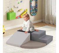 Costway Set di blocchi in schiuma con velcro per arrampicarsi e gattonare per bambini, Set di blocchi morbidi per lo sviluppo dei bambini Marrone