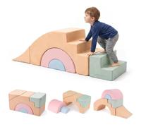 COSTWAY Set di Blocchi in Schiuma per Bambini, Costruzini da Arrampicata | Gioco Morbido a 5 Pezzi, Mattoncini Sensoriali Componibili con Scivolo, Scala e Tunnel, per Cameretta e Asilo Nido, 3+ Anni
