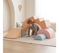Costway Set di blocchi in schiuma per bambini mattoncini sensoriali componibili con scivolo scala e tunnel, Gioco morbido a 5 pezzi per cameretta e asilo nido