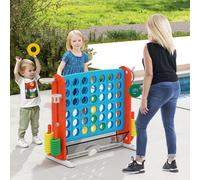 Costway Set di gioco 4 in fila jumbo con lancio anelli e canestro basket, Gioco regolabile in altezza con golf porta bicchieri e borsa trasporto per feste Blu
