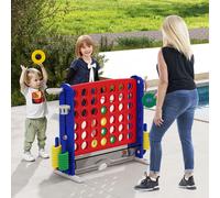 Costway Set di gioco 4 in fila jumbo con lancio anelli e canestro basket, Gioco regolabile in altezza con golf porta bicchieri e borsa trasporto per feste Ros