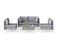 COSTWAY Set di Mobili da Esterno 5 Pezzi, Set da Conversazione in Rattan con Cuscini e Tavolino in Vetro Temperato, Tavolino e 4 Divani per Cortile, Bordo Piscina e Veranda (Modello 4,5 pezzi)