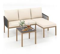 COSTWAY Set di Mobili da Giardino 3 Pezzi, Salotto da Esterno con 2 Divani Componibili a forma di L e Tavolino da Caffè, Set da Conversazione da Esterno con Cuscini Sfoderabili, per Patio e Terrazzo