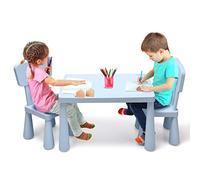 COSTWAY Set di sedie per bambini 3 pezzi, tavolo per bambini, tavolo per bambini con 2 sedie, mobili per bambini in plastica, tovaglietta per l'asilo e la cameretta dei bambini (blu)