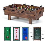 Costway Set di tavoli da gioco 4 in 1 calcio balilla biliardo ping pong, Tavolo multi-gioco hockey accessori per casa sala giochi Marrone