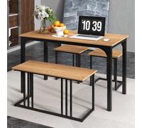 Costway Set di tavolo da pranzo da 4 pezzi per 4 persone, Tavolo da cucina con panca e 2 sgabelli con struttura in metallo Naturale