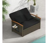 Costway Set divano da giardino in rattan con cuscino e panca contenitore, Divano letto da esterno Nero