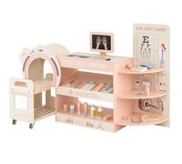 COSTWAY Set Gioco Dottore per Bambini, Medico Giocattolo in Legno con Tabella Oculistica, Macchinario CT e Radiografie, Gioco di Ruolo Medico Educativo con Accessori per Bambini 3+ Anni (Rosa)