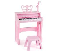 COSTWAY Set Pianola Bmabini 37 Tasti, con Microfono Regolabile, Rosa | Tastiera Digitale con Supporto Rimovibile, Pianola per Scuola Media, Pianoforte Giocattolo per Bambini 3+Anni