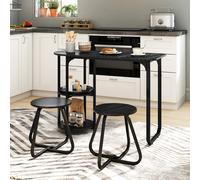 Costway Set pranzo industriale 3 pz tavolo cucina legno 2 sgabelli ripiani portaoggetti, Set salvaspazio appartamenti cucina soggiorno mobili moderni Nero