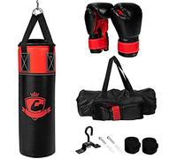 COSTWAY Set sacco da boxe appeso per bambini, Con guantoni da boxe 8 Once, Sotto guanti e borsa, Imbottitura sostituibile, Per allenamenti di karate kickboxing taekwondo (Nero)
