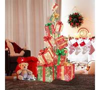 COSTWAY Set Scatole Regalo Illuminate di Natale da 170 cm, Torre di Scatole Regalo con 450 Luci Bianche Calde, Decorazioni Natalizie a Luce per Interni ed Esterni