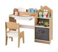 COSTWAY Set Scrivania e Sedia per Bambini 3-12 Anni in Legno Salvaspazio