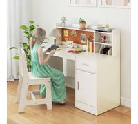 Costway Set scrivania e sedia per studenti con mensole e cassetto, Tavolo e sedia per camera da letto e asilo nido Bianco