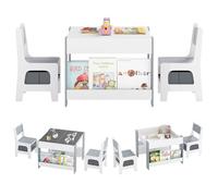 COSTWAY Set Tavolino Bambini e Sedie 4 in 1 con Lavagna Rimovibile (Grigio)
