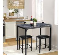 Costway Set tavolo con 2 sgabelli senza schienale in similpelle, Set di mobili da 3 pezzi per sala da pranzo Nero