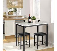 Costway Set tavolo con 2 sgabelli senza schienale in similpelle, Set di mobili da 3 pezzi per sala da pranzo Bianco