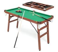 COSTWAY Set Tavolo da Biliardo Pieghevole, Tavolo da Gioco Biliardo Portatile con Livellatori Regolabili per Piedi, 2 Stecche 2 Gessi 16 Palline Spazzola, per Giochi in Famiglia Bar, 138x67x79,5 cm