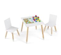 COSTWAY Set Tavolo e 2 Sedie per Bambini 3+ Anni, Angoli Arrotondati | Tavolino per Bambini 3+ Anni con 2 Sedie Ergonomiche con Schienale, in Legno, per Disegnare e Leggere