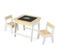 COSTWAY Set Tavolo e 2 Sedie per Bambini, con Lavagna Reversibile, Tavolo Multiattività con Vano Portaoggetti Nascosto e Sedie, per Bambini da 3-6 Anni, per Cameretta e Soggiorno (Naturale)