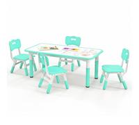 COSTWAY Set Tavolo e 4 Sedie per Bambini con Altezza Regolabile, Verde | Tavolino Regolabile in Altezza con Gambe Antiscivolo, Mobile Multifuzione con 4 Posti per Cameretta, Asilo e Scuola