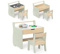 COSTWAY Set Tavolo e Sedia per Bambini 2 in 1, Set con Scrivania e Sedia in Legno per Bambini con Piano Rimovibile, Spazio di Archiviazione e Porta Rotolo di Carta per Aula e Cameretta (Verde)