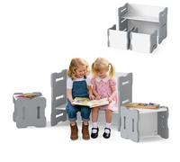 COSTWAY Set Tavolo e Sedia per Bambini, Set 3 Pezzi per Bambini con 2 Sgabelli e Tavolo Attività, Angoli Arrotondati e Maniglia, Mobili Multifunzionali per Casa, Scuola e Asilo (Grigio)
