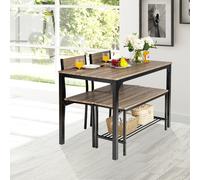 Costway Set tavolo e sedie da cucina 4 pezzi, Tavolo da pranzo con 2 sedie e 1 panca telaio e ripiano metallici Grigio