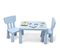 COSTWAY Set Tavolo e Sedie per Bambini 1-7 Anni, 2 Sedie Ergonomiche con Schienale, Materiale PP Atossico e Inodore, Angoli Arrotondati, Adatto per Giocare, Disegnare e Leggere, Portata 50kg (Blu)