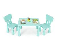 COSTWAY Set Tavolo e Sedie per Bambini 1-7 Anni, 2 Sedie Ergonomiche con Schienale, Materiale PP Atossico e Inodore, Angoli Arrotondati, Adatto per Giocare, Disegnare e Leggere, Portata 50kg (Verde)