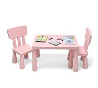 COSTWAY Set Tavolo e Sedie per Bambini 1-7 Anni, 2 Sedie Ergonomiche con Schienale, Materiale PP Atossico e Inodore, Angoli Arrotondati, Adatto per Giocare, Disegnare e Leggere, Portata 50kg (Rosa)