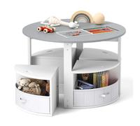COSTWAY Set Tavolo e Sedie per Bambini a 5 Pezzi, Tavolino Rotondo Salvaspazio con 4 Sgabelli, Ripiano e 4 Cassetti in Tessuto, Set Mobili per Cameretta, Asilo e Disegnare (Grigio)