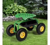 Costway Sgabello da giardino con ruote seduta regolabile in altezza e girevole a 360° cestello, Sedile per giardinaggio Verde