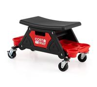COSTWAY Sgabello da Officina con Ruote, Sedia Meccanico con Cassetto Estraibile e 2 Vassoi Divisori, Capacità di 135 kg, per Riparazione Auto, per Garage e Officina