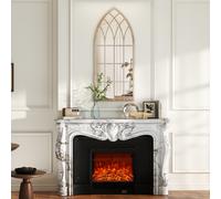 Costway Specchio a finestra in stile rustico con cornice metallica e antideflagrante, Specchio decorativo ad arco per soggiorno ingresso camino giardino 115 x