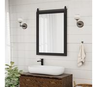 Costway Specchio a parete farmhouse 76,5x56cm, Specchio a muro rettangolare con cornice in legno staffa in metallo Nero