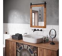 Costway Specchio a parete farmhouse 76,5x56cm, Specchio a muro rettangolare con cornice in legno staffa in metallo Marrone