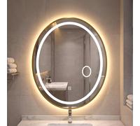 COSTWAY Specchio Bagno Ovale Retroilluminato con Luce 50 x 60 cm | Specchio da Parete con Cornice Dorata, 3 Colori e Luminosità Regolabile , Memoria e Vetro Anti-schegge, IP44
