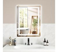 COSTWAY Specchio da bagno a LED, 70 x 50 cm, rettangolare, con 3 colori di luce, funzione memoria, specchio da parete illuminato per bagno, soggiorno, camera da letto