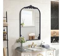 Costway Specchio da parete ad arco barocco ornato con cornice in metallo, Specchio da parete 76 x 51 cm Nero