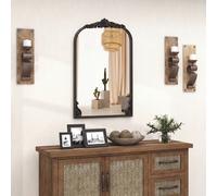 Costway Specchio da parete ad arco barocco ornato con cornice in metallo, Specchio da parete 90 x 61 cm Nero